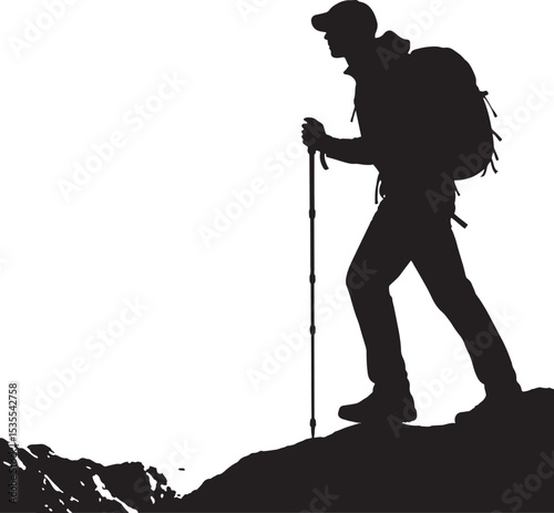 Hiker Silhouette - Mountain Climbing & Trekking Adventure Vector