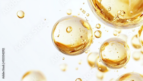 Golden liquid droplets,  bubbles in motion