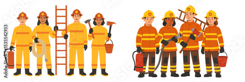Firefighters in uniform prepare for rescue operations in urban setting during daylight hours