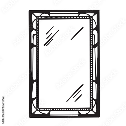 Decorative hand drawn vector illustration of a classic rectangular mirror with unique design silhouette suitable for various uses