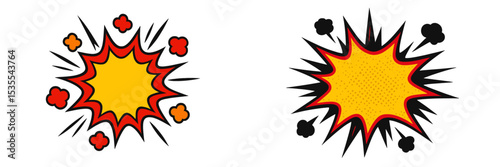 Bright cartoon explosion graphic with dynamic lines and bursts of color representing energy and excitement