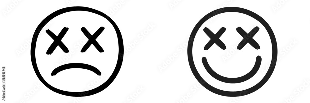 Fototapeta premium Contrast between sad and happy symbols expresses duality of emotions in simple design