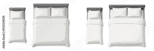 Different sizes of minimalist beds displayed in a modern setting emphasizing simplicity and comfort for various bedroom designs
