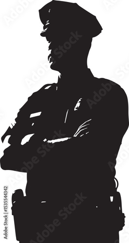 Police Officer Security Guard Silhouette with Arms Crossed and Cap