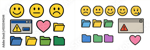 Emoticons and folders representing different emotions and situations in a digital context