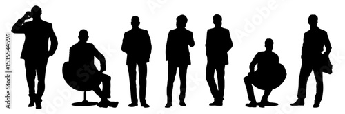 silhouettes of business men in formal wear back CAD illustration in editable lines in vector