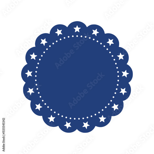 Royal blue circular doily, scalloped edges, star decorations