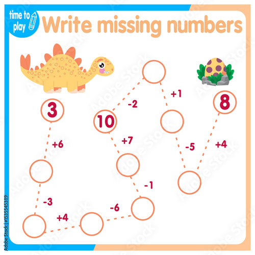 Activities for kids. Copy the path. Logical games for kids. Vector illustration. Square format book dinosaur	
