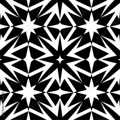 Seamless black-and-white geometric pattern featuring star shapes