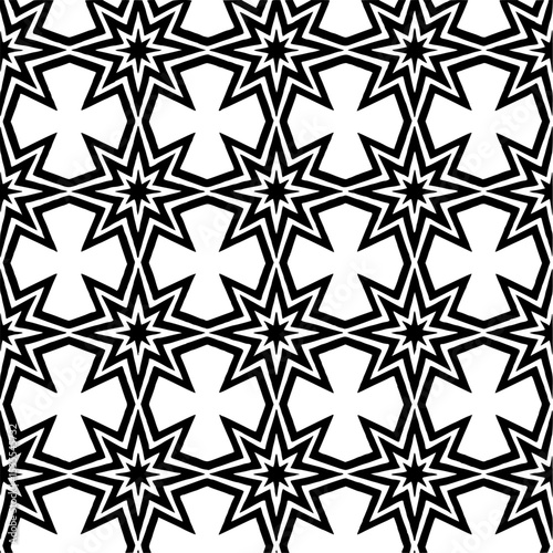 Seamless pattern featuring complex black-and-white stars