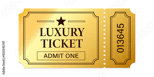 Vintage theatre tickets vector template. Vector golden tickets isolated on whithe backgound. Cinema, theater, concert, game, party, event, festival black and gold ticket.