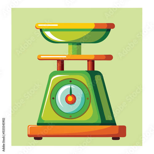 Vector illustration of a vintage kitchen scale with green and orange colors