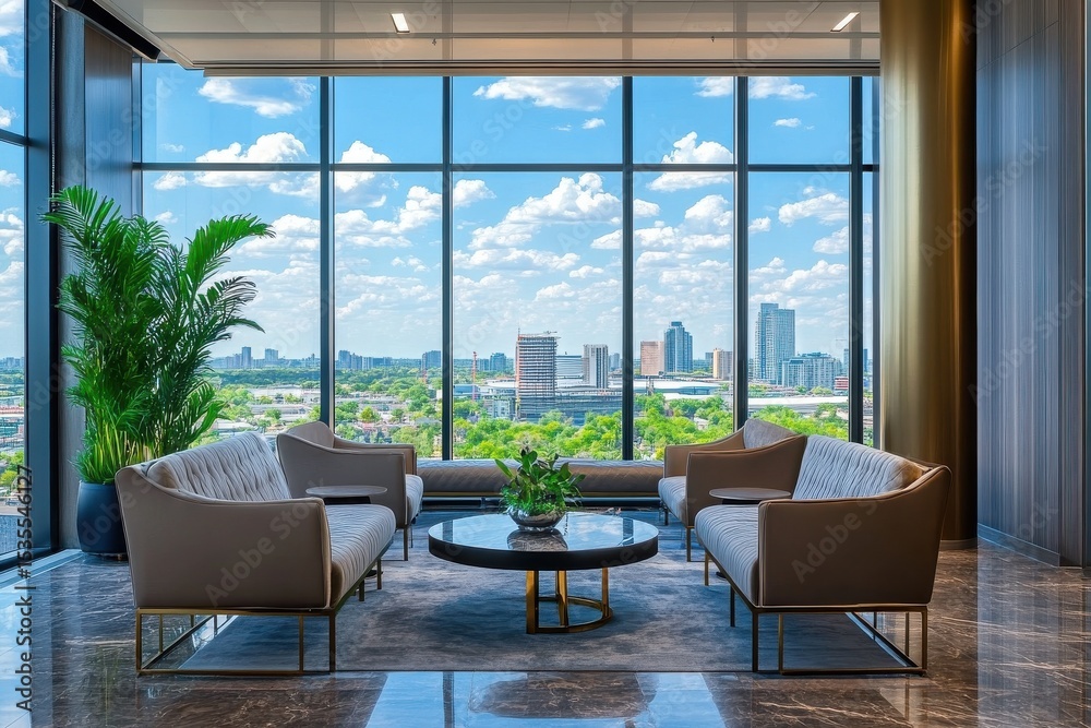 Fototapeta premium Luxury modern office lounge with city view