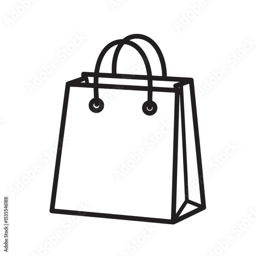 Minimalist line art illustration of a shopping bag silhouette representing retail purchase and consumerism concepts