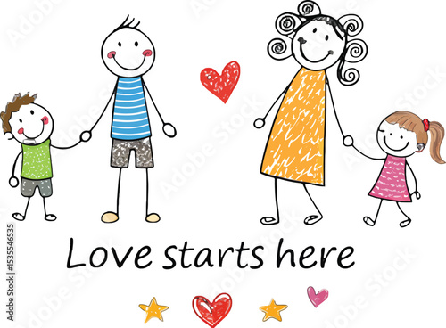 Family Love: A heartwarming cartoon depiction of a loving family, showcasing the bond of togetherness and affection, symbolizing the essence of family.