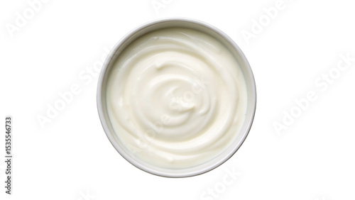 Fresh and Creamy Yogurt in a Bowl top view isolated on transparent Background