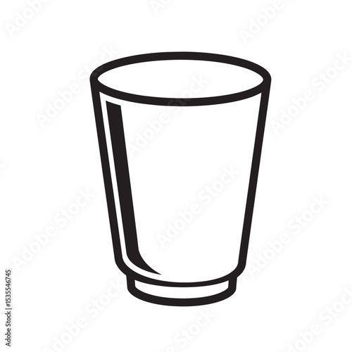 Simple black and white illustration of an empty tall glass with a round base suitable for drinking and beverages