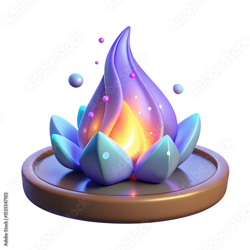 Abstract purple flame lotus flower isolated on transparent background