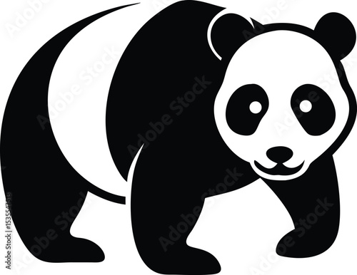 Vector illustration of a black and white panda bear walking forward with smiling expression