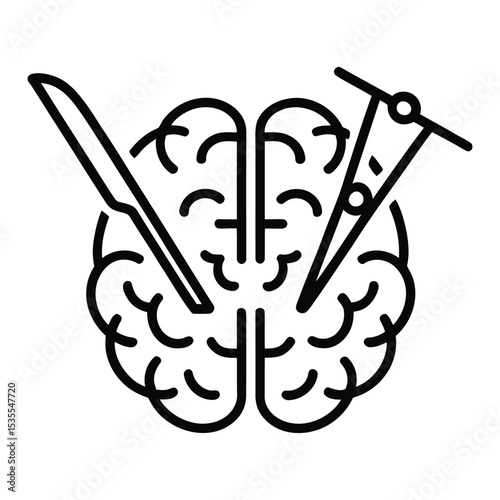 Neurosurgery Icon, Vector, Illustration, Icon, Outline, Line Art, Silhouette, Logo, White Background.