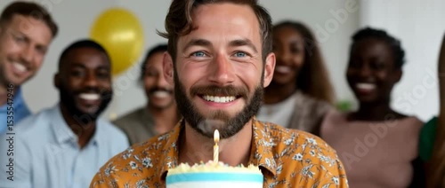 Happy birthday celebration with joyful friends and candlelit cake