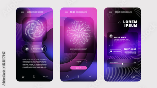 Mobile App UI Design Futuristic and Neon Abstract Gradient Interface.