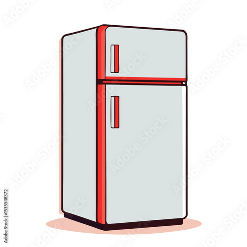 Vector illustration of a retro styled refrigerator with a red trim isolated on white