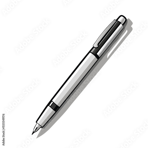 Simple vector illustration of a silver ballpoint pen isolated on a white background