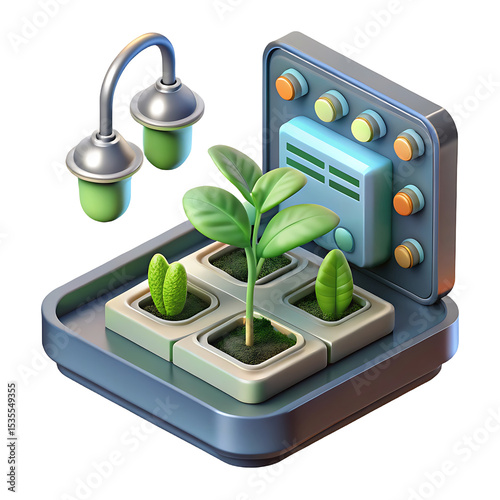 Smart plant growth system isolated on transparent background