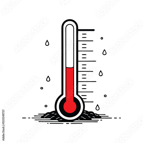 Thermometer with high temperature. Vector illustration. Flat design.