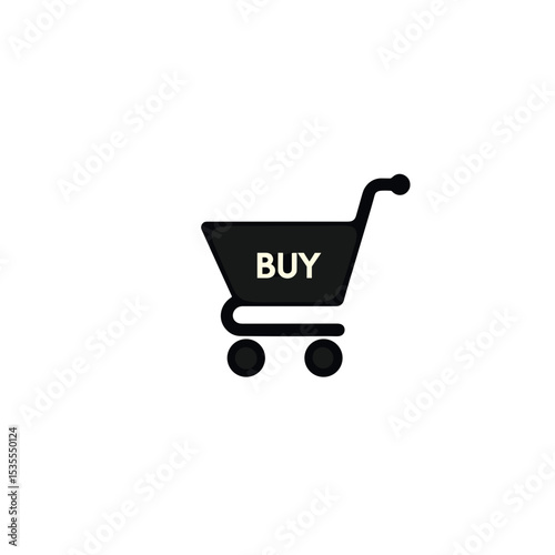 Shopping cart icon with "BUY" text in black and white design  