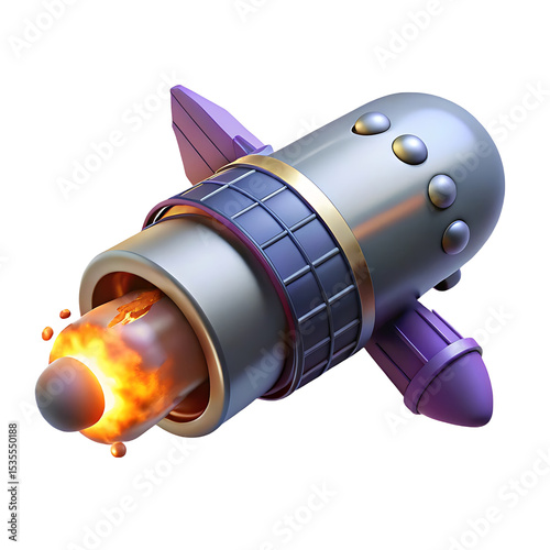 Stylized rocket ship launching isolated on transparent background