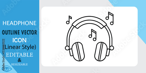 Headphones with Notes Outline Vector Linear Style Icon Symbol