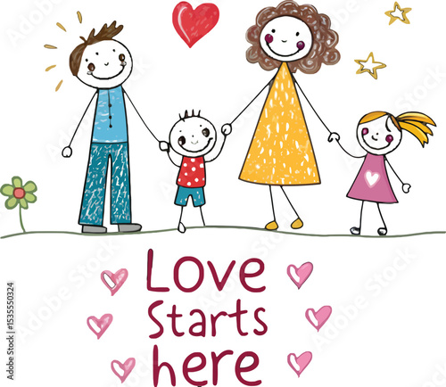 Love Starts Here: A heartwarming family illustration with a message of love and togetherness. capturing the essence of family unity and affection