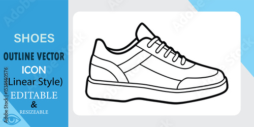 Outline vector icon of sneakers in linear style design
