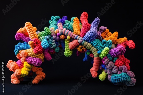 Colorful, textured, abstract representation of a complex molecular structure