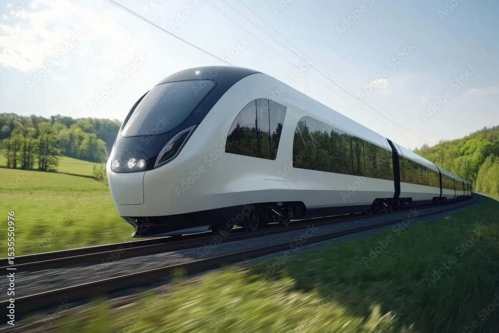 Naklejka premium high-speed electric train moving through countryside