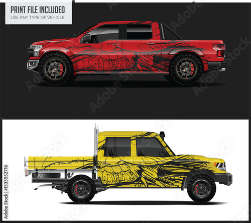 Truck Wrap Designs Red and Yellow Off Road Vehicle Graphics