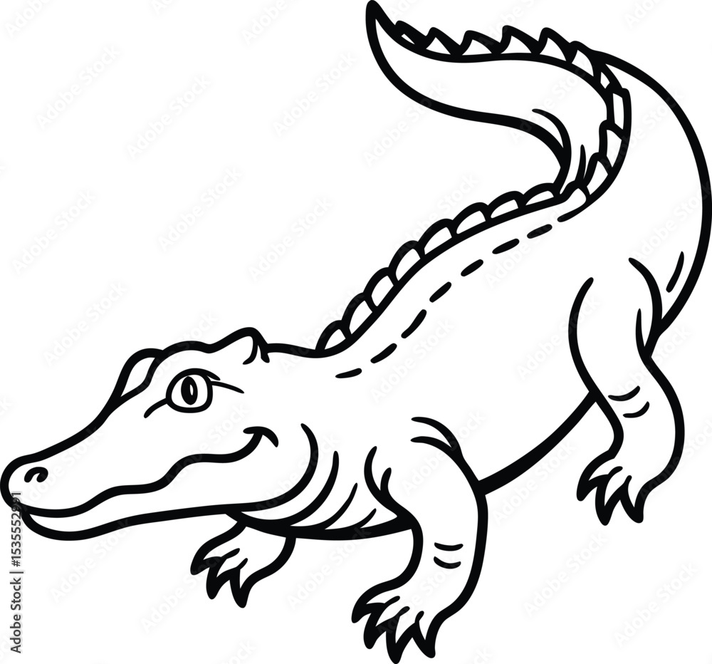 Fototapeta premium Alligator black silhouette on white background