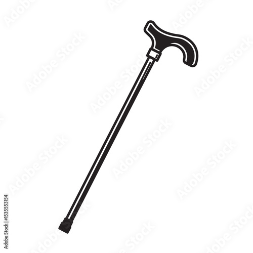 A classic black and white silhouette illustration of a walking cane depicting support and mobility for senior citizens