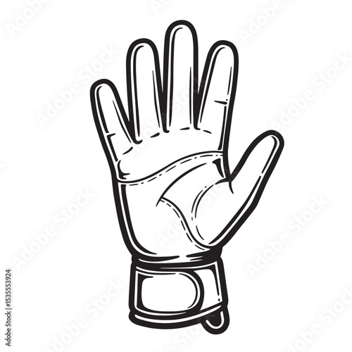 A detailed black and white silhouette illustration of a boxing glove with outstretched fingers offering a sign of peace or support.