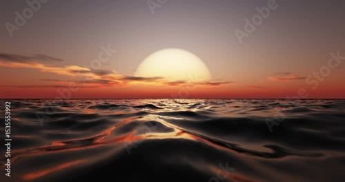 Wave sea beach and sunset sky abstract background. Nature and summer concept. 3d render.	