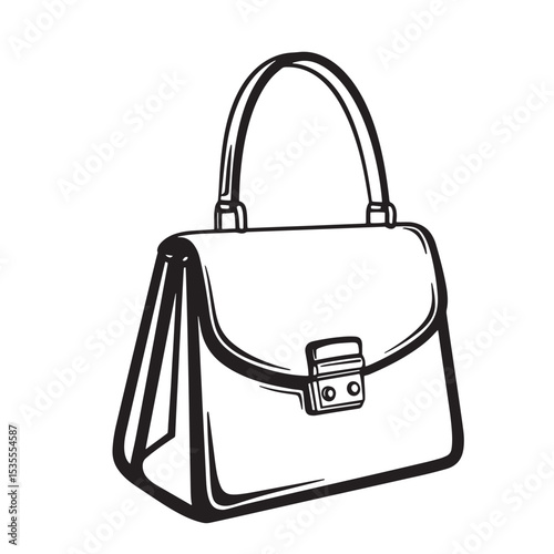 A sleek black and white line art illustration depicting an elegant handbag silhouette perfect for fashion design projects and feminine creative endeavors.