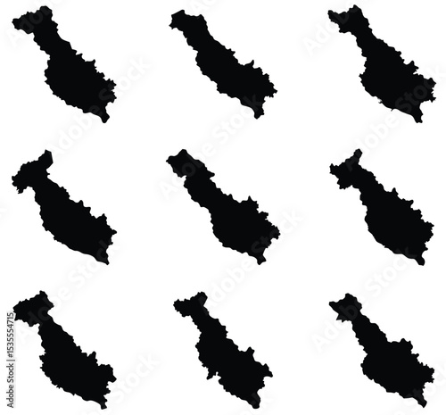 Nine Black Silhouette Maps of Regional Administrative Divisions