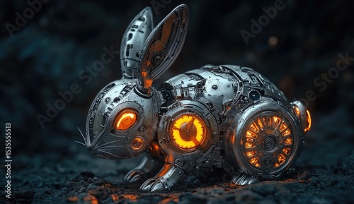 Mechanical rabbit, glowing innards