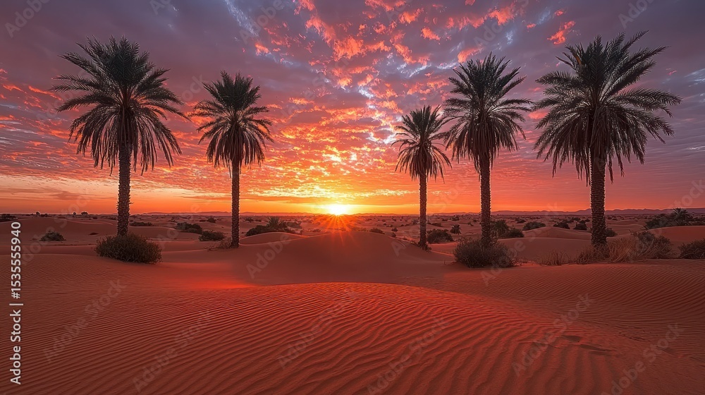 Fototapeta premium Desert Sunrise with Palm Trees