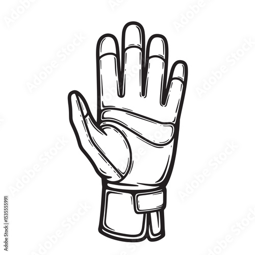 Detailed black and white silhouette illustration of a protective sports glove ready for action or team competitions