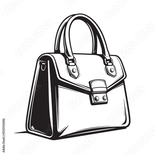 Elegant and stylish hand-drawn silhouette illustration of a classic handbag perfectly suitable for fashion-related branding and designs