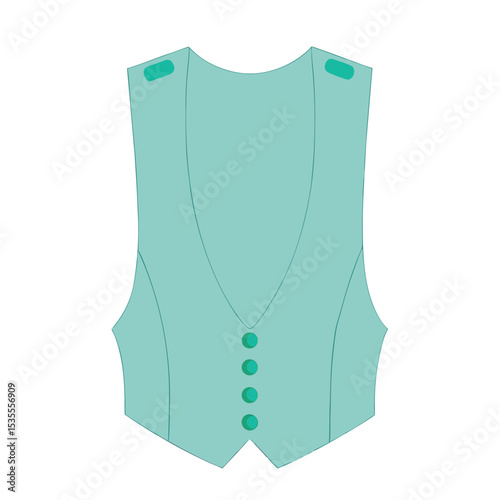 Flat vector illustration of a turquoise waistcoat suitable for fashion and design purposes