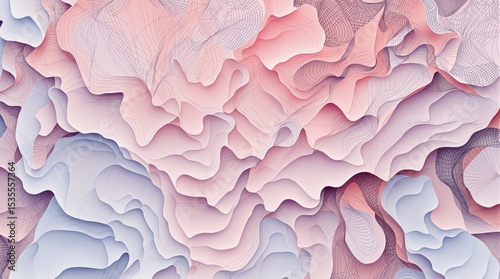 Abstract Pink and Blue Wavy Layers with Lines